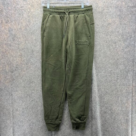 Puma Jogger Mens Small Green Olive Fleece Athletic Tapered Fleece Sweatpants - Picture 1 of 10